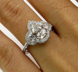 6.5ct Pear Cut Diamond Halo Cocktail Trilogy Engagement Ring 14K White Gold Over
