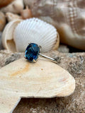 2.6ct Engagement Ring Cushion Cut Blue Sapphire Solitaire 14k White Gold Finish