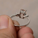 1.7ct Emerald Cut Peach Morganite Engagement Ring 14k White Gold Finish Trilogy