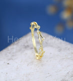 0.1ct Round Cut Moissanite Twig Stacking Wedding Band 14k Yellow Gold Plated