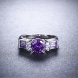 3Ct Round Cut Purple Amethyst Unique Stylish Engagement Ring 18K White Gold Over