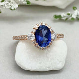 2.3ct Engagement Ring Oval Cut Sapphire Diamond Accent Halo 14k Rose Gold Finish