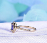 2ct Oval Cut Blue Sapphire Diamond Halo Round Accents Ring 14k Rose Gold Finish