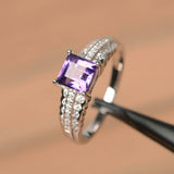 2.4ct Asscher Cut Purple Amethyst Solitaire with Accent Ring 14k White Gold Over