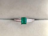 1.6ct Engagement Ring Green Emerald Cut Solitaire with Accent 14k WhiteGold Over