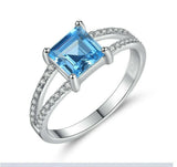 2.3ct Engagement Ring Princess Cut Blue Topaz Split Shank 14k White Gold Finish