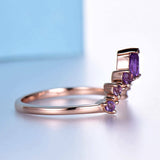 1.5ct Pear Cut Purple Amethyst Engagement Ring Curved Crown 14k Rose Gold Finish