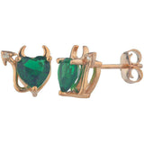1.5ct Stud Earrings Heart Cut Green Emerald Devil Design 14k Rose Gold Finish