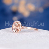 1.45ct Oval Cut Simulated Morganite Halo Engagement Ring 14k Rose Gold Plated