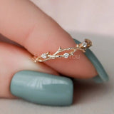 0.1ct Round Cut Moissanite Dainty Twig Women Wedding Band 14k Rose Gold Plated