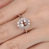 2.5ct Oval Cut Peach Morganite Engagement Ring Halo Floral 14k Rose Gold Finish