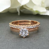 Solitaire Bridal Set Engagement Ring 2ct Round Cut Diamond 14k Rose Gold Finish