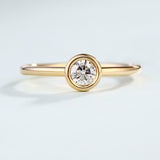 Bezel Set Solitaire Engagement Ring 0.7ct Round Cut Diamond 14k Yellow Gold Over