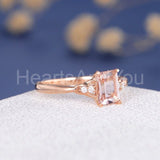 1.2ct Emerald Cut Simulated Peach Morganite Five Stone Ring 14k Rose Gold Plated