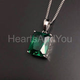 1ct Radiant Simulated Emerald Solitaire Pendant 14k White Gold Plated NO CHAIN