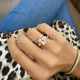 2ct Emerald Cut Simulated Peach Morganite Three Stone Ring 14k Rose Gold Plated