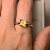 2.3ct Engagement Ring Asscher Cut Yellow Citrine Solitaire 14k White Gold Finish