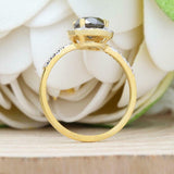 1.5ct Round Cut Black Diamond Engagement Ring Halo 14k Yellow Gold Finish