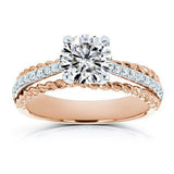 2.3Ct Round Cut Diamond Braided Solitaire with Accent Ring 14K Dual Gold Finish