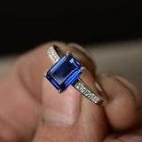 1ct Emerald Blue Sapphire Engagement Ring 14k White Gold Finish Accent Solitaire