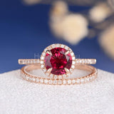 2.2ct Round Cut Simulated Pink Ruby Halo Ring Eternity Band 14k Rose Gold Plated