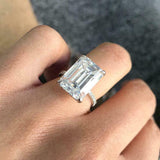 4.5ct Emerald Cut Diamond Hidden Halo Solitaire Ring Women 14K White Gold Finish