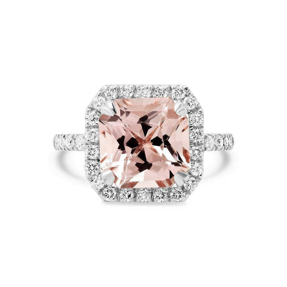 2ct Asscher Cut Peach Morganite Engagement Ring Diamond Halo 14k White Gold Over