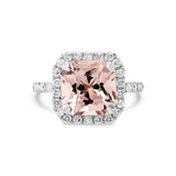 2ct Asscher Cut Peach Morganite Engagement Ring Diamond Halo 14k White Gold Over