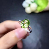 1.4ct Oval Cut Green Peridot Diamond Accent Solitaire Ring 14k White Gold Finish