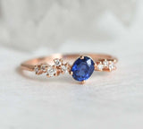 1.3ct Oval Cut Blue Sapphire Engagement Ring 14k RoseGold Finish Diamond Cluster