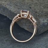 2ct Round Cut Peach Morganite Leaf Milgrain Accents Ring 14k Rose Gold Finish