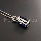 1ct Radiant Simulated Sapphire Solitaire Pendant 14k White Gold Plated NO CHAIN