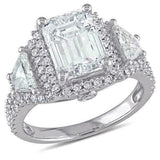 5.5ct Emerald Cut Diamond Halo Iced Trilogy Engagement Ring 14K White Gold Over