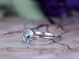 1ct Trillion Cut Blue Aquamarine Engagement Ring Solitaire 14k White Gold Finish