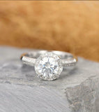 Halo Solitaire with Accents Ring 1.7ct Round Cut Diamond 14k White Gold Finish