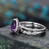 2Ct Pear Purple Amethyst Bridal Set Vintage Engagement Ring 14K White Gold Over