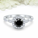 2ct Round Cut Black Diamond Accent Halo Women Engagement Ring 14k WhiteGold Over