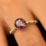 2.1ct Round Cut Purple Amethyst Solitaire with Accent Ring 14k White Gold Finish