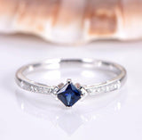 0.5ct Princess Cut Blue Sapphire Stacking Engagement Ring 14k White Gold Finish