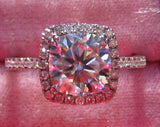 Round Accents Halo Engagement Ring 2.3ct Cushion Cut Diamond 14k White Gold Over
