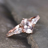 2ct Engagement Ring Oval Cut Morganite Pear Accent Trilogy 14k Rose Gold Finish