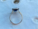 2.6ct Emerald Cut Blue Emerald Bezel Set Solitaire Ring 14k White Gold Finish