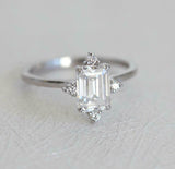 1ct Emerald Cut Diamond Engagement Ring Stylish Solitaire 14k White Gold Finish