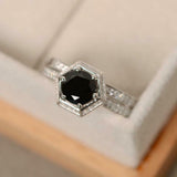 2ct Engagement Ring Round Cut Black Diamond Bridal Set Halo 14k WhiteGold Finish