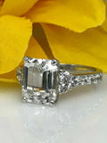 1.8ct Emerald Cut Diamond Accent Solitaire Engagement Ring 14k White Gold Finish