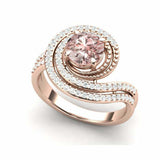 4.5ct Round Cut Peach Morganite Engagement Ring Dual Swirl 14k Rose Gold Finish