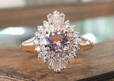 4ct Round Cut Peach Morganite Engagement Ring Ballerina Halo 14k Rose Gold Over