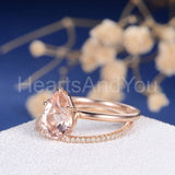 1ct Pear Cut Simulated Morganite Solitaire Ring Bridal Set 14k Rose Gold Plated