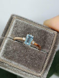 1ct Emerald Cut Blue Aquamarine Engagement Ring Trilogy 14k Yellow Gold Finish