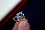 0.25ct Engagement Ring Oval Cut Blue Tanzanite Diamond Halo 14k WhiteGold Finish